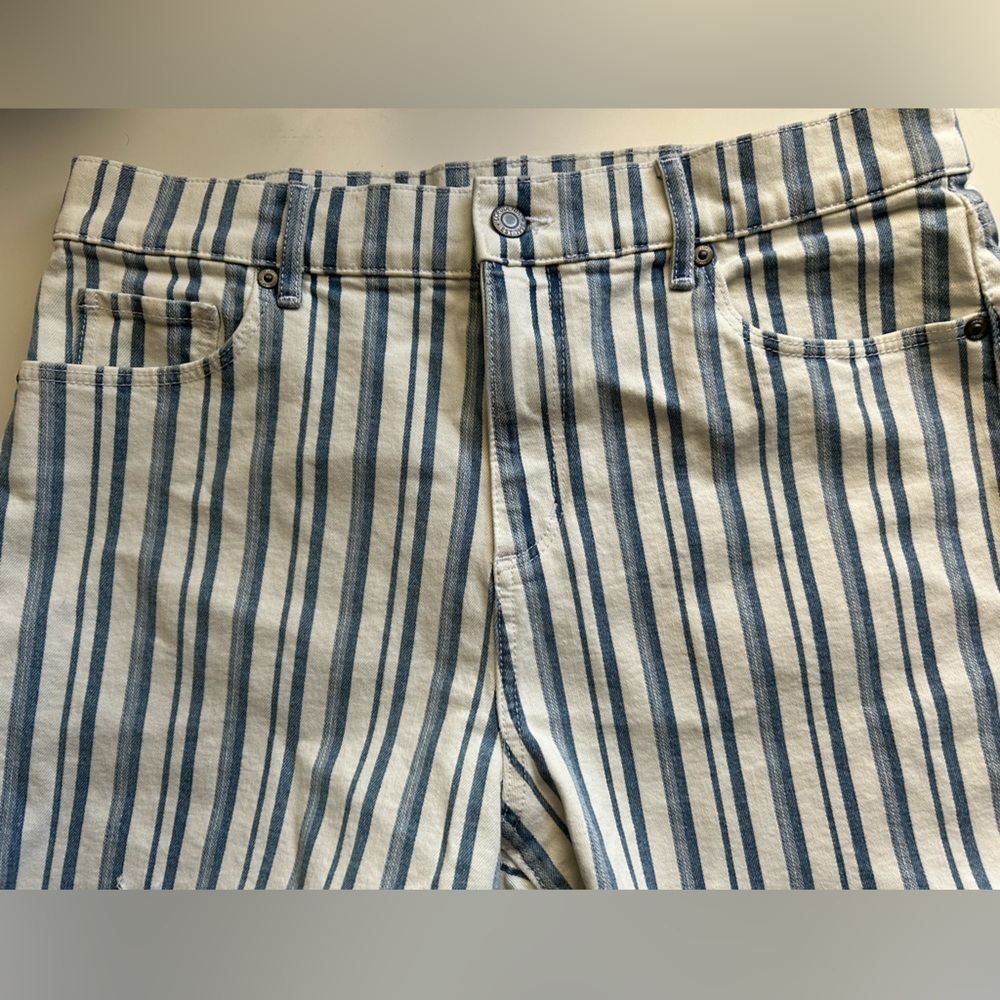 Loft Denim Cut Off Shorts Blue White Stripe Size 10 - Picture 2 of 10